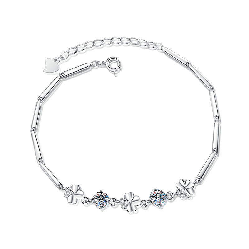 Moissanite Sterling Silver Clover Bracelet